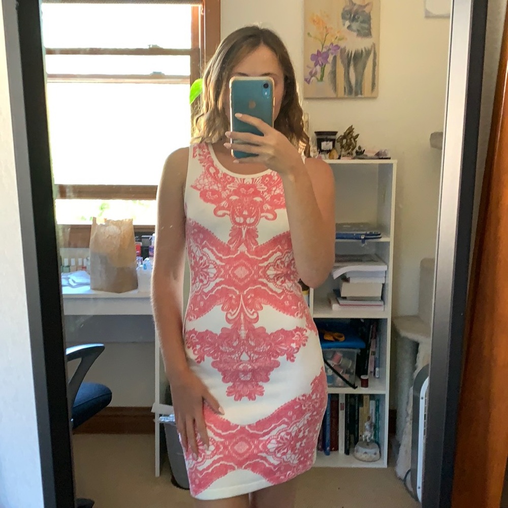 Honey punch pink & white knit dress